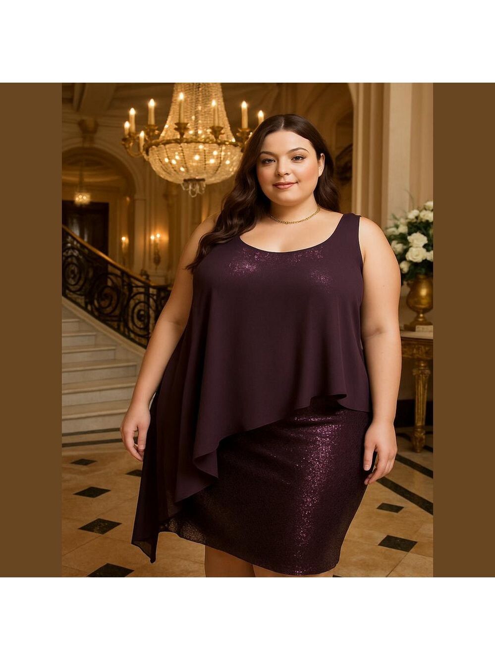 Reitmans Chiffon Poncho Sequins Dress Sz Plus 20 purple
